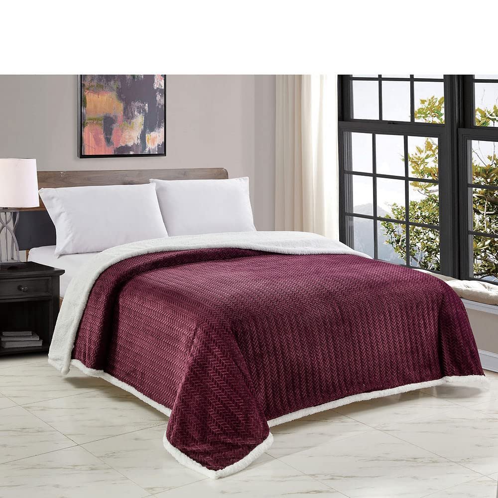 Jacquard Sherpa Microplush Soft Premium Microplush, Braided Oversized All Season Blanket, King, Plum