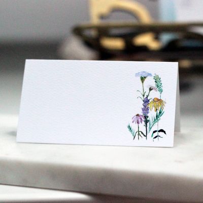 Place Cards with Colorful WILDFLOWERS for Weddings, Showers, and Dinner Parties. Table Tent Style, Scored for easy folding. Available in Pkgs of 12/25 / 50/100 (100)