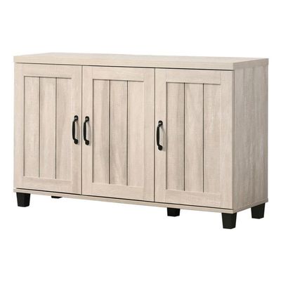 Lilola Home Corby 45" W Dusty Gray Oak Finish 3-Door Shoe Cabinet  Modern Entryway Organizer with Adjustable Shelves and Slatted Doors for Compact Storage
