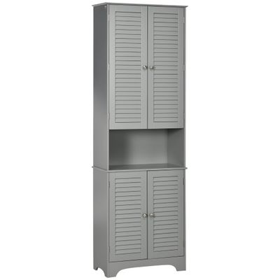 HOMCOM Tall Narrow Bathroom Storage Cabinet with Doors and Shelf Adjustability, Freestanding Linen Cabinet with 2 Cabinets and Countertop, Gray