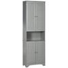 HOMCOM Tall Narrow Bathroom Storage Cabinet with Doors and Shelf Adjustability, Freestanding Linen Cabinet with 2 Cabinets and Countertop, Gray view 1