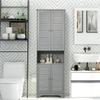 HOMCOM Tall Narrow Bathroom Storage Cabinet with Doors and Shelf Adjustability, Freestanding Linen Cabinet with 2 Cabinets and Countertop, Gray view 2