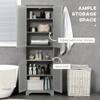 HOMCOM Tall Narrow Bathroom Storage Cabinet with Doors and Shelf Adjustability, Freestanding Linen Cabinet with 2 Cabinets and Countertop, Gray view 4