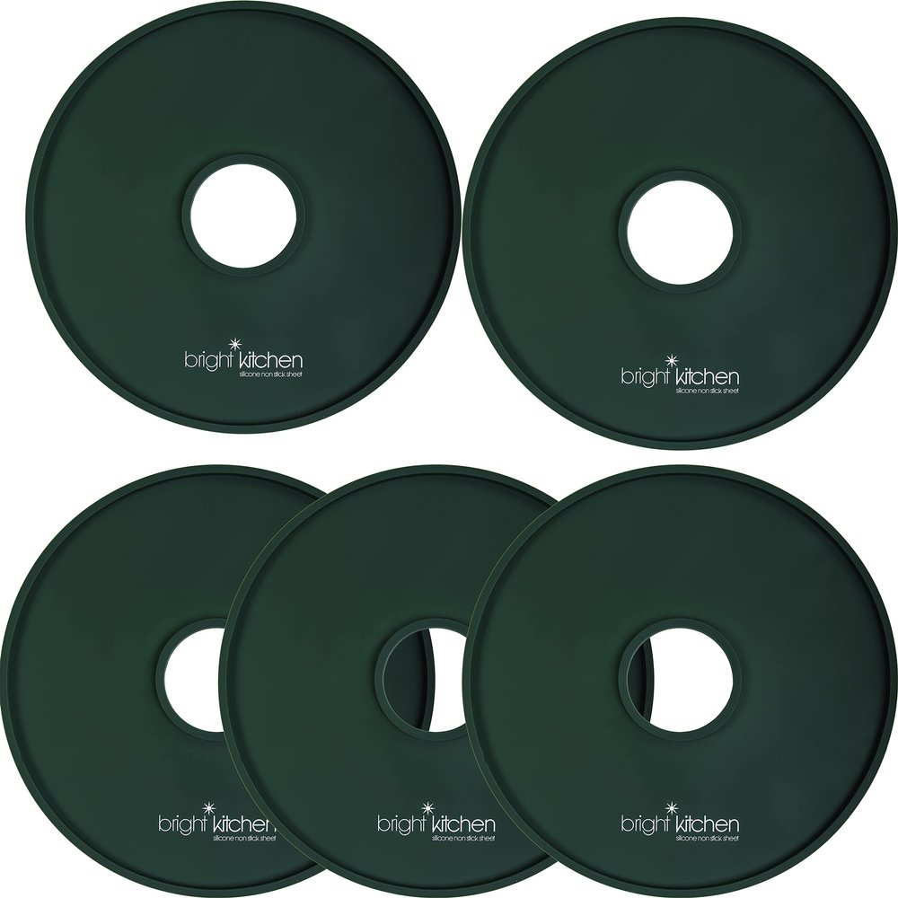 5 Fruit Leather Silicone Dehydrator Sheets EDGES Fits Cosori CFD-N051-W Fits Elite Gourmet EFD319 Round NON-Toxic Lip EFD319 Mold Batter Liquids Fruit Roll Up Leather Circle ReUsable