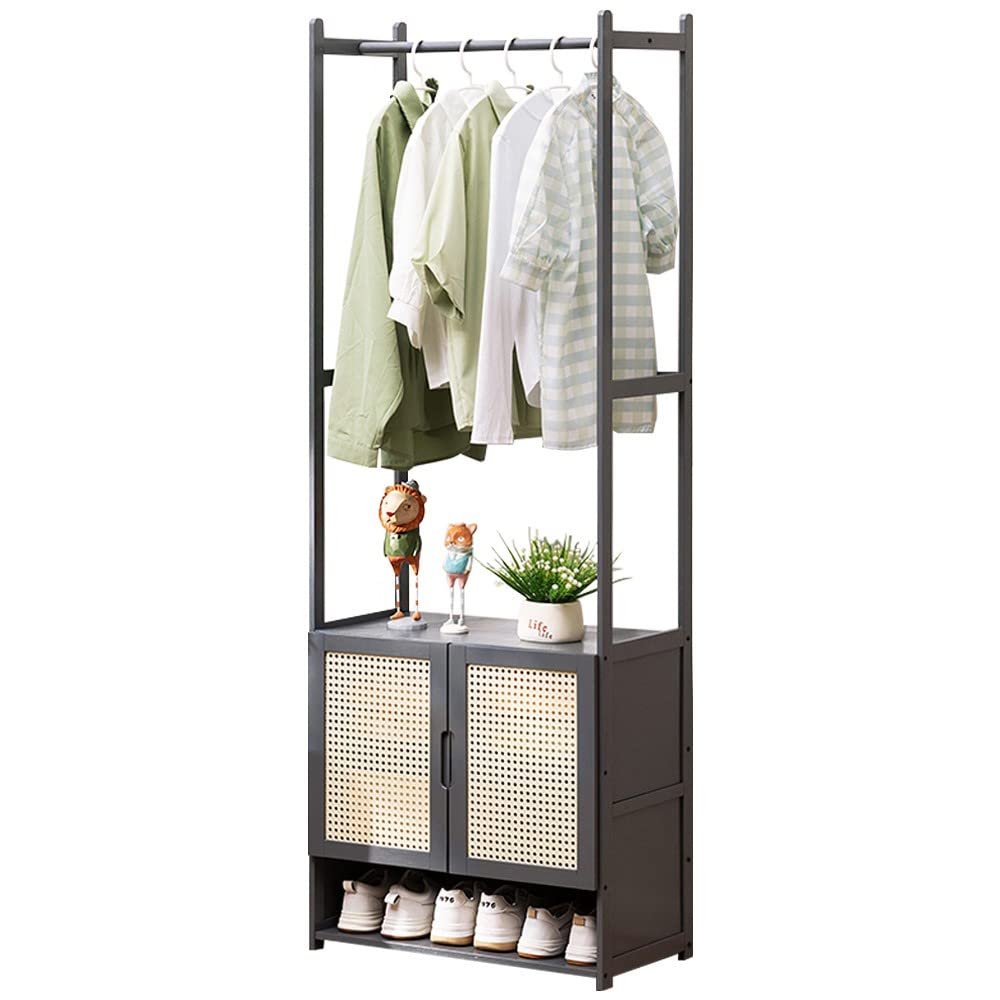 Bamboo Garment Rack, with Clothes Rail and Storage Organiser, Freestanding Open Wardrobe Coat Stands (B 62x31x170cm)