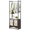 Bamboo Garment Rack, with Clothes Rail and Storage Organiser, Freestanding Open Wardrobe Coat Stands (B 62x31x170cm) view 1