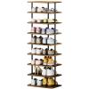 AZERPIAN Shoe Rack 9 Tier Vertical Storage Organizer Double Row Narrow Metal Slim Shelf Modern Free Standing Shoe Tower Saving Space for Closet Entryway Bedroom,Black+Rustic Brown view 1