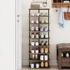 AZERPIAN Shoe Rack 9 Tier Vertical Storage Organizer Double Row Narrow Metal Slim Shelf Modern Free Standing Shoe Tower Saving Space for Closet Entryway Bedroom,Black+Rustic Brown view 2