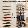AZERPIAN Shoe Rack 9 Tier Vertical Storage Organizer Double Row Narrow Metal Slim Shelf Modern Free Standing Shoe Tower Saving Space for Closet Entryway Bedroom,Black+Rustic Brown view 3