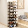 AZERPIAN Shoe Rack 9 Tier Vertical Storage Organizer Double Row Narrow Metal Slim Shelf Modern Free Standing Shoe Tower Saving Space for Closet Entryway Bedroom,Black+Rustic Brown view 4