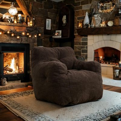 Bean Bag Chairs for Adults,Chair,Soft Tufted Foam Chair with Teddy Fabric,Ergonomic Backrest,Pod Lunar,Vaina Lunar (Dark Gray)