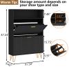 Auromie Tipping Bucket Shoe Storage Cabinet with 2 Flip Drawers, Modern Entryway Shoe Rack with Storage Top Cubby, Narrow Slim Hidden Organizer with Doors, Freestanding (Black) view 2