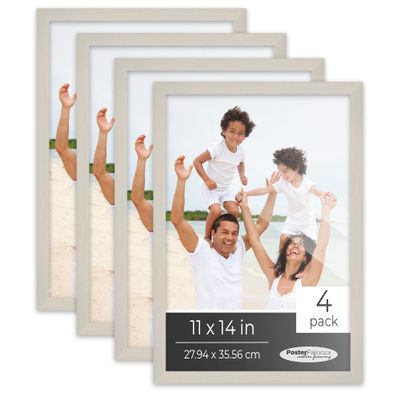 Poster Palooza Pack of 4 White Washed 11x14 Picture Frames | Solid Wood | UV-Resistant Acrylic | Easy Gallery Wall Setup
