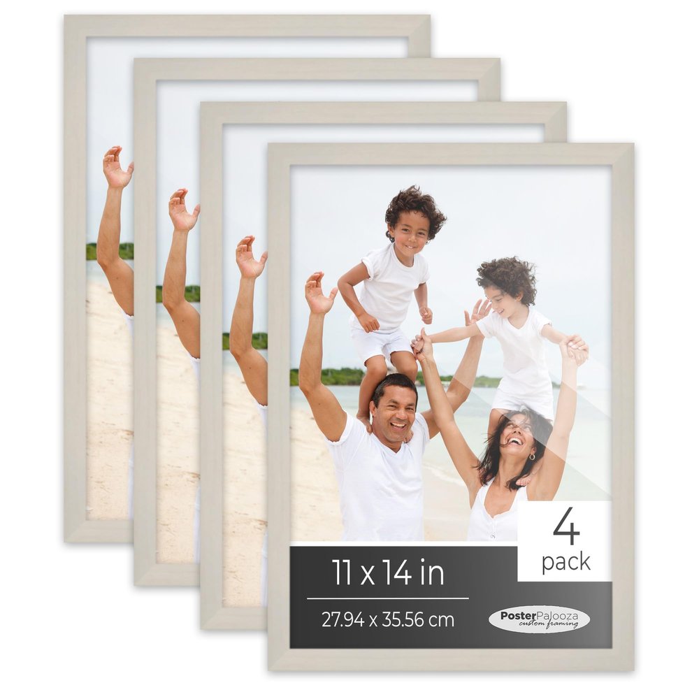 Poster Palooza Pack of 4 White Washed 11x14 Picture Frames | Solid Wood | UV-Resistant Acrylic | Easy Gallery Wall Setup