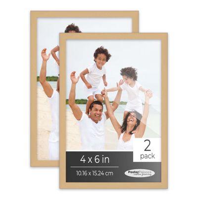 Poster Palooza Pack of 2 Natural 4x6 Picture Frames | Solid Wood | UV-Resistant Acrylic | Easy Gallery Wall Setup