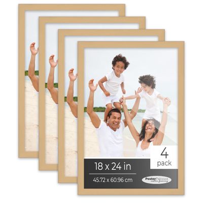 Poster Palooza Pack of 4 Natural 18x24 Picture Frames | Solid Wood | UV-Resistant Acrylic | Easy Gallery Wall Setup