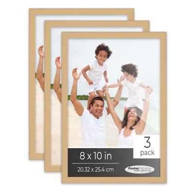 Poster Palooza Pack of 3 Natural 8x10 Picture Frames | Solid Wood | UV-Resistant Acrylic | Easy Gallery Wall Setup