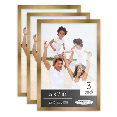 Poster Palooza Pack of 3 Metallic Bronze 5x7 Picture Frames | Solid Wood | UV-Resistant Acrylic | Easy Gallery Wall Setup