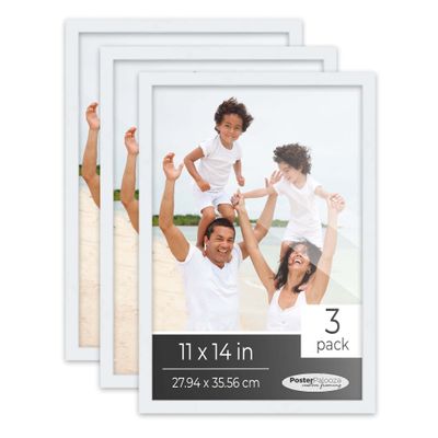 Poster Palooza Pack of 3 Matte White 11x14 Picture Frames | Solid Wood | UV-Resistant Acrylic | Easy Gallery Wall Setup