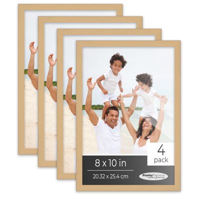 Poster Palooza Pack of 4 Natural 8x10 Picture Frames | Solid Wood | UV-Resistant Acrylic | Easy Gallery Wall Setup
