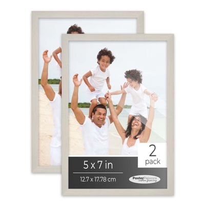 Poster Palooza Pack of 2 White Washed 5x7 Picture Frames | Solid Wood | UV-Resistant Acrylic | Easy Gallery Wall Setup