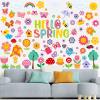 Patelai 75Pcs Spring Wall Stickers Hello Spring Flowers Butterfly Bees Birds Wall Decals for Spring School Home Office Accessories Party Supplies Gifts, 6 Sheets view 1