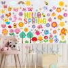 Patelai 75Pcs Spring Wall Stickers Hello Spring Flowers Butterfly Bees Birds Wall Decals for Spring School Home Office Accessories Party Supplies Gifts, 6 Sheets view 3