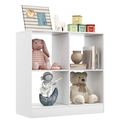 Costzon Toy Organizers and Storage, Wooden White 4-Cube Kids Bookcase for Books Toys Display Organization, Toddler Bookshelf for Bedroom, Living Room, Nursery, Playroom