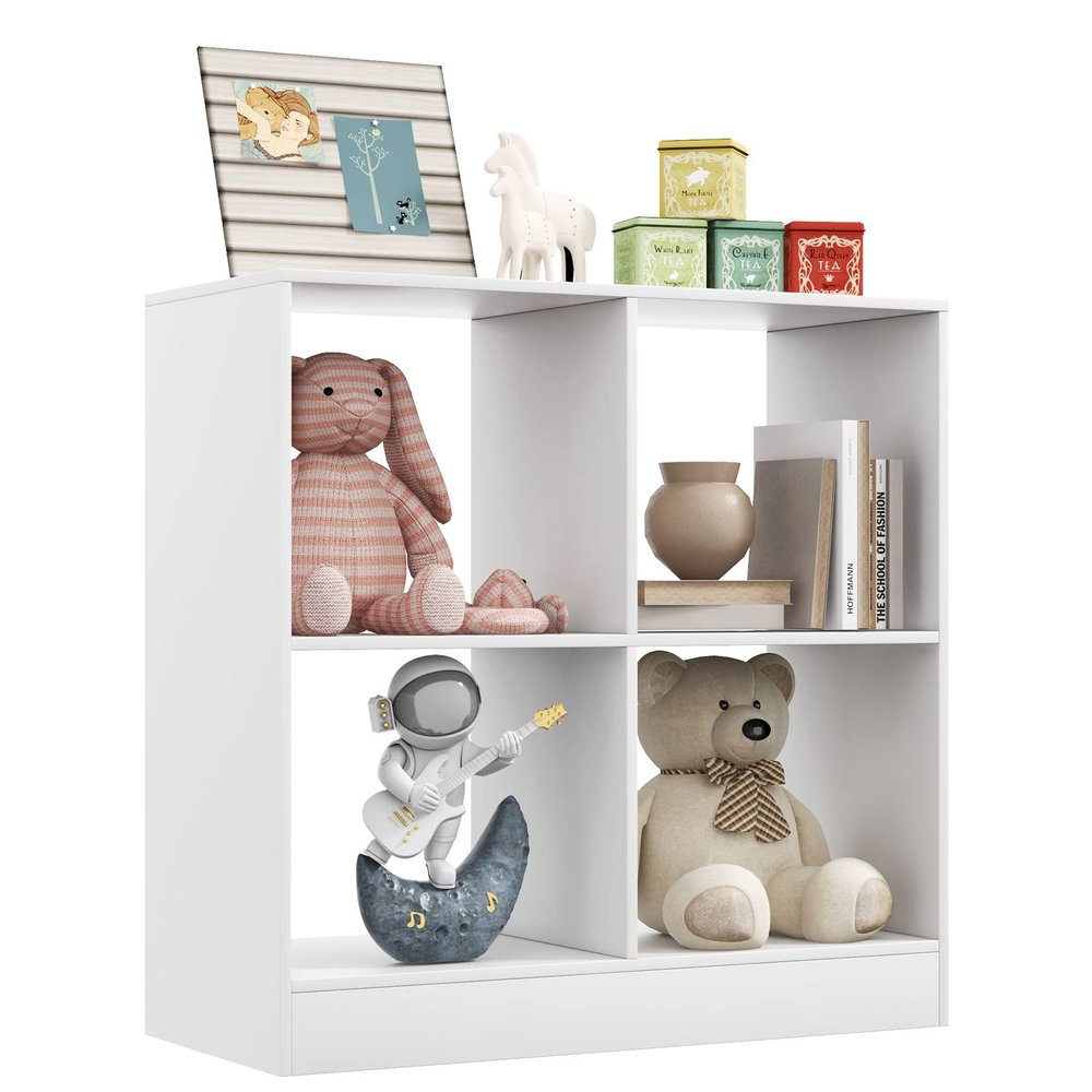 Costzon Toy Organizers and Storage, Wooden White 4-Cube Kids Bookcase for Books Toys Display Organization, Toddler Bookshelf for Bedroom, Living Room, Nursery, Playroom