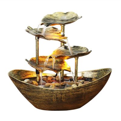 RAZZUM Classic Desktop Fountain Indoor Water Fountain Led Lights Sailing Lotus Leaf Tabletop Water Fountain Desktop Ornaments Indoor Landscape Home Decoration Meditation Fountain