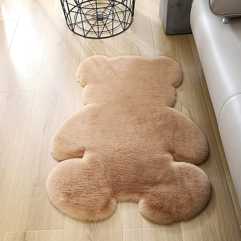 TENNOLA 6x8 ft Bear Shag Large Rug, Soft Fluffy Faux Sheepskin Fur Rug Fuzzy Shaggy Area Rug Cute Plush Carpet for Nursery Kids Girls Bedroom Room Aesthetic Living Room Floor Home Decor, Brown