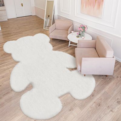 TENNOLA 6x8 ft Bear White Shag Large Rug, Soft Fluffy Faux Sheepskin Fur Rug Fuzzy Shaggy Area Rug Cute Plush Carpet for Nursery Kids Girls Bedroom Room Aesthetic Living Room Floor Home Decor, White
