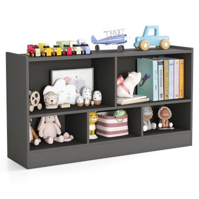 KOTEK Toy Storage Organizer, 5 Cubby Kids Bookshelf, Wooden 3-Tier Bookcase Storage Cabinet, Open Display Book Shelf for Daycare, Nursery, School Classroom, Playroom & Living Room (Grey, 5 Cubes)