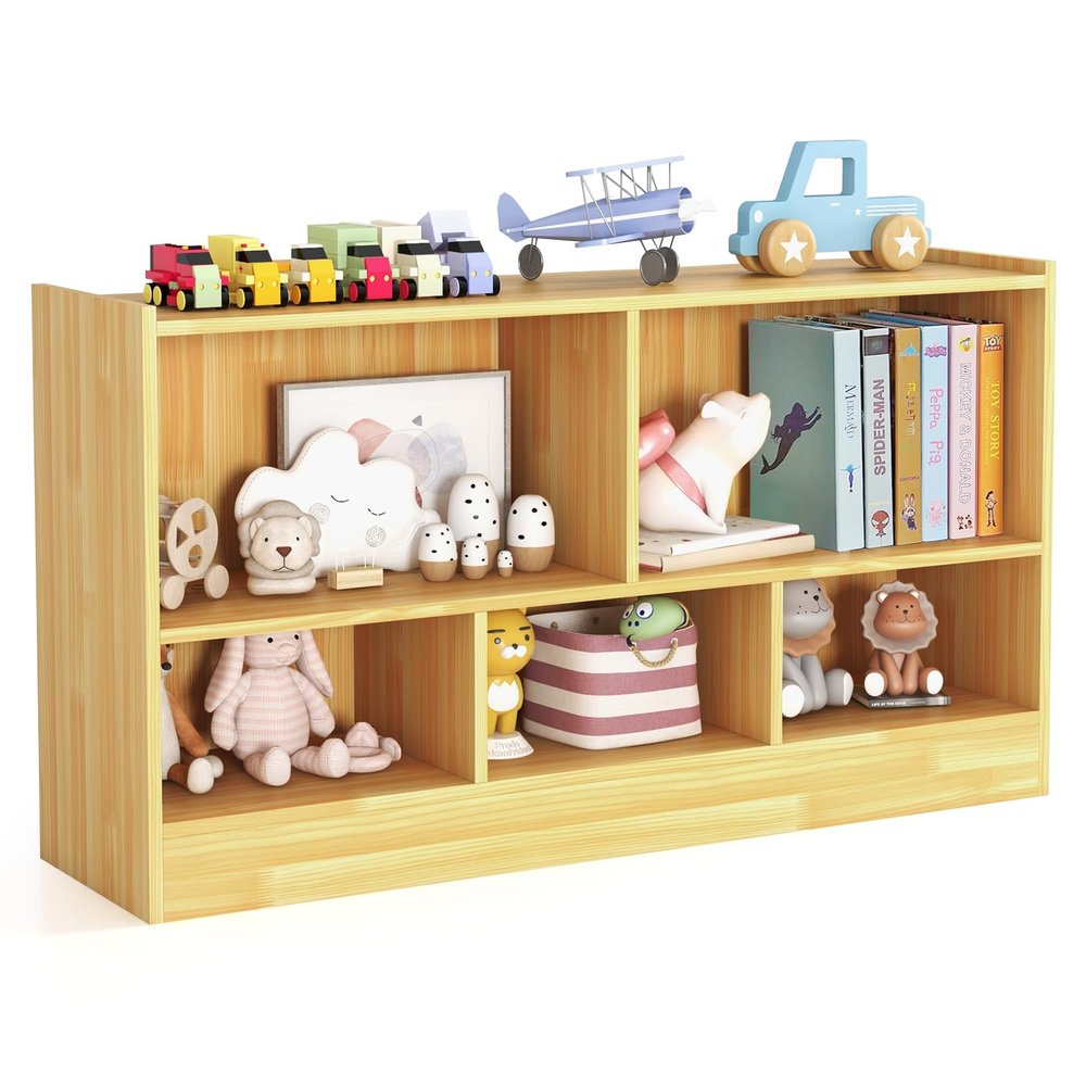KOTEK Toy Storage Organizer, 5 Cubby Kids Bookshelf, Wooden 3-Tier Bookcase Storage Cabinet, Open Display Book Shelf for Daycare, Nursery, School Classroom, Playroom & Living Room (Burlywood, 5 Cubes)
