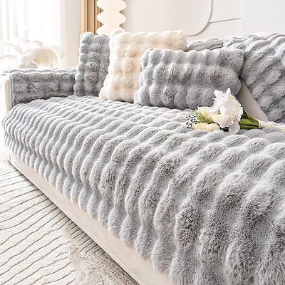 ALABOW Couch Covers Sectional Sofa Cover L Shape 3 2 4 1 Seater Pure Color Velvet Couch Cover Nordic Modern Sofa Slipcover Quilted Non-Slip Furniture Protector (Color : Large, Size : 70x210cm1pc)