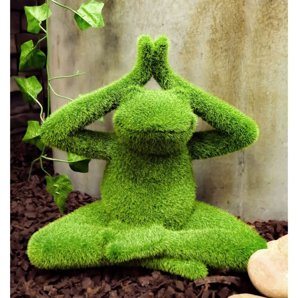 1 Pcs Meditating Yoga Frog Garden Statue In Flocked Artificial Moss Finish