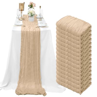 15 Pack Beige Cheesecloth Table Runner 10Ft Rustic Gauze Cheese Cloth Table Runner 35 x120 Inch Romantic Boho Table Runners for Wedding Birthday Party Bridal Baby Shower Engagement Banquet Table Dcor