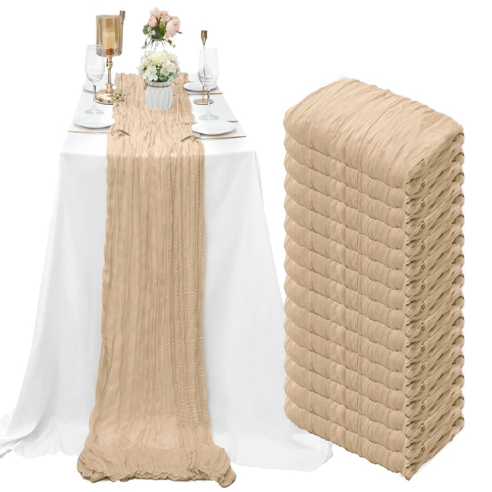 15 Pack Beige Cheesecloth Table Runner 10Ft Rustic Gauze Cheese Cloth Table Runner 35 x120 Inch Romantic Boho Table Runners for Wedding Birthday Party Bridal Baby Shower Engagement Banquet Table Dcor
