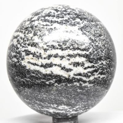 2.6" 450g Striped Black White Onyx w/Calcite Sphere Polished Natural Gemstone Crystal Mineral Collectible Ball - Peru + Stand