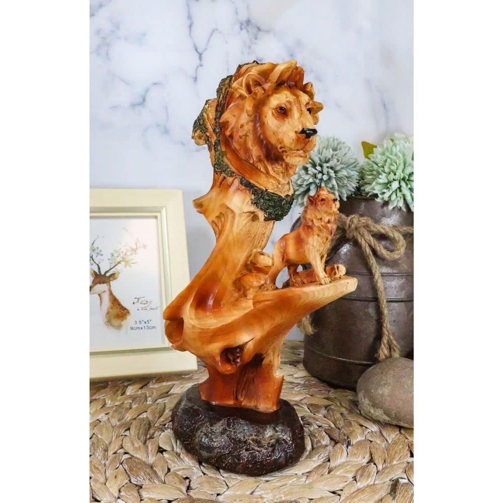 1 Pcs African Lion Statue 9.25" Family Faux Wood Resin Figurine