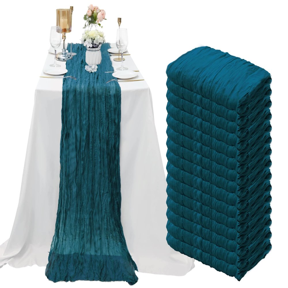 15 Pack Dark Teal Cheesecloth Table Runner 10Ft Romantic Cheese Cloth Table Runner 35 x120Inch Gauze Boho Table Runners for Wedding Birthday Party Bridal Baby Shower Reception Christmas Holiday Decor