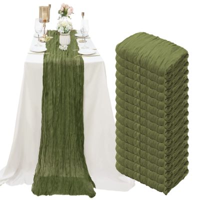 15 Pack Cheesecloth Table Runner Grass Green 10Ft Gauze Cheese Cloth Table Runner 35x120 Inch Boho Table Runners for Wedding Birthday Party Engagement Bridal Baby Shower Anniversary Christmas Decor