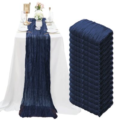 15 Pack Navy Blue Cheesecloth Table Runner 10Ft Gauze Cheese Cloth Table Runner 35x 120Inch Romantic Boho Table Runners for Wedding Birthday Party Anniversary Bridal Baby Shower Reception Table Dcor