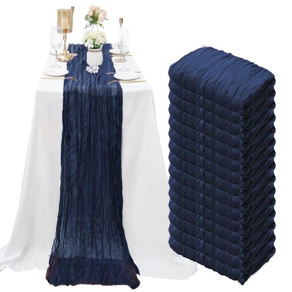 15 Pack Navy Blue Cheesecloth Table Runner 10Ft Gauze Cheese Cloth Table Runner 35x 120Inch Romantic Boho Table Runners for Wedding Birthday Party Anniversary Bridal Baby Shower Reception Table Dcor