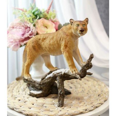 1 Pcs Mountain Lion Cougar Standing On Snow Capped Weathered Log Statue Wildlife Decor