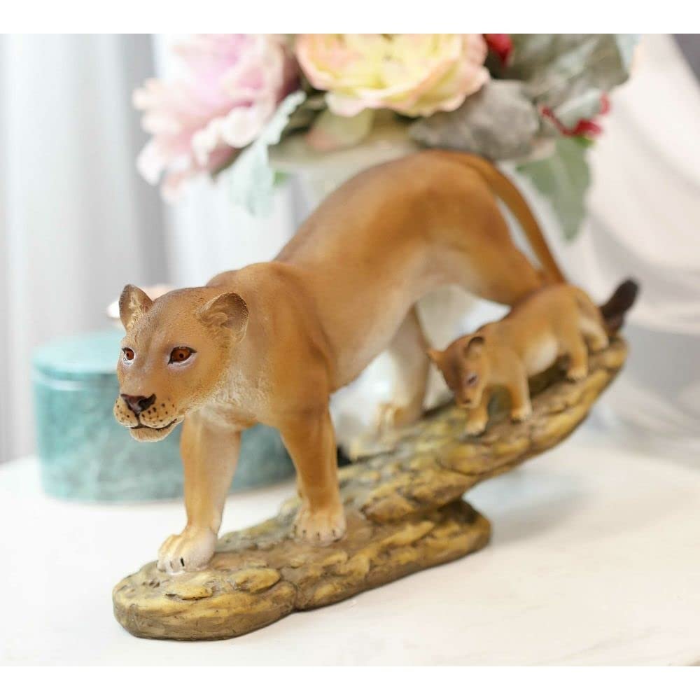 1 Pcs African Lion Queen Lioness With Cub Family Statue 11" L Animal Collectible
