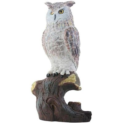 1 Pcs Of 9 Inch Brown And White Owl Sitting On Dark Brown Tree Stump