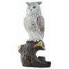1 Pcs Of 9 Inch Brown And White Owl Sitting On Dark Brown Tree Stump view 2