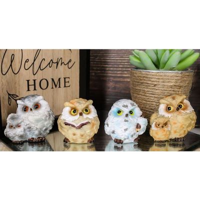 1 Pcs Wise Academic Forest Snowy Owls & Chicks Figurine Set Small Collectibles