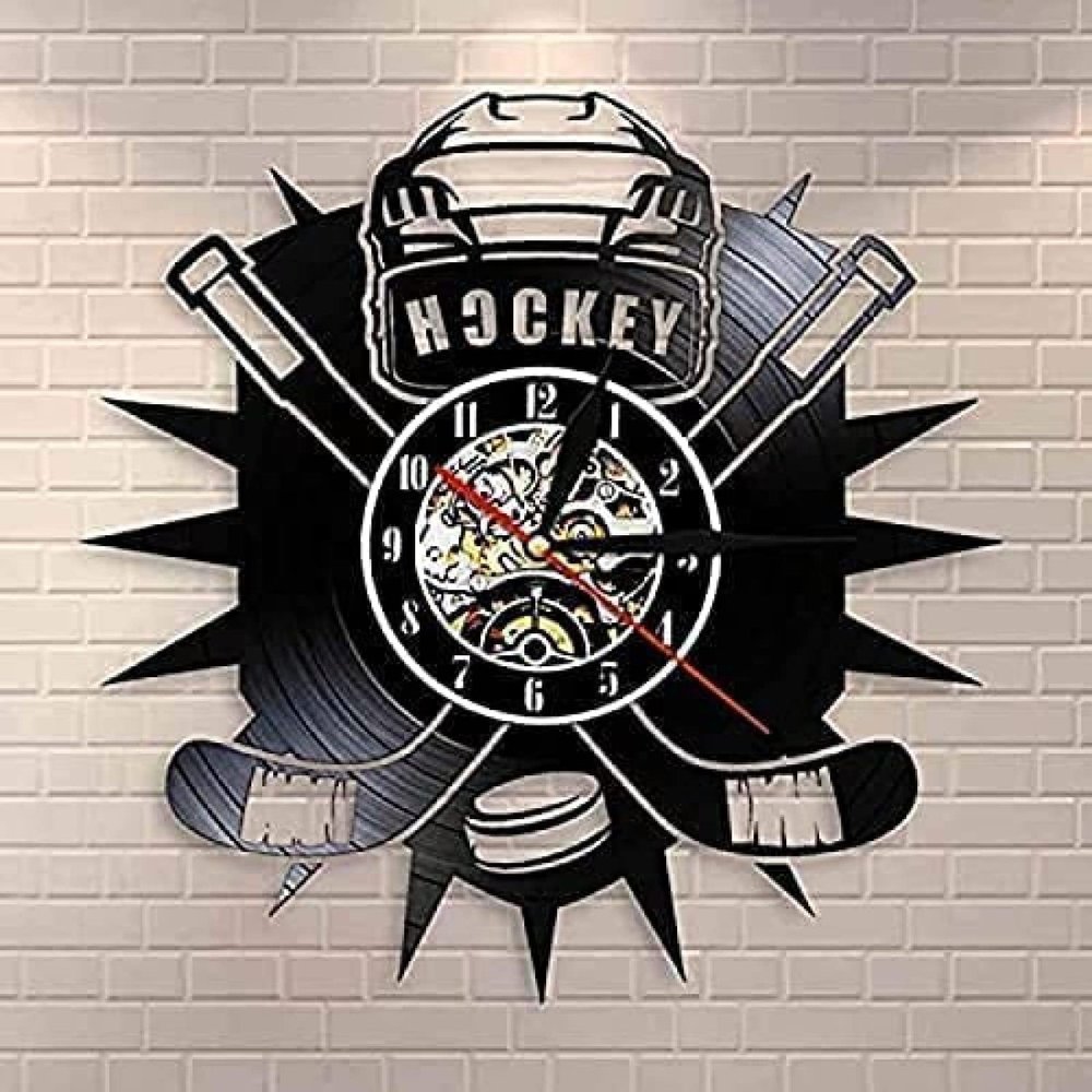 Wall Clock, Decorative Hockey Man Cave, Wall Decor Clock, Hockey Club Team Logo, Hockey Stick and Puck, Gift Clock for Hockey Fans